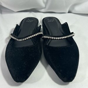 a new day Black Velvet Flats with Rhinestone Detail